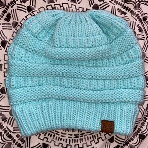 Mint Blue Ponytail Beanie